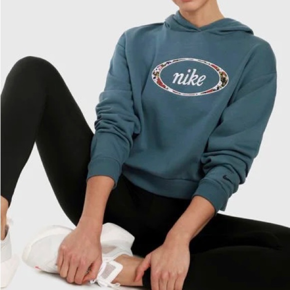 Nike Sportswear Cropped Hoodie with Floral Embroidered Swoosh - Size Medium